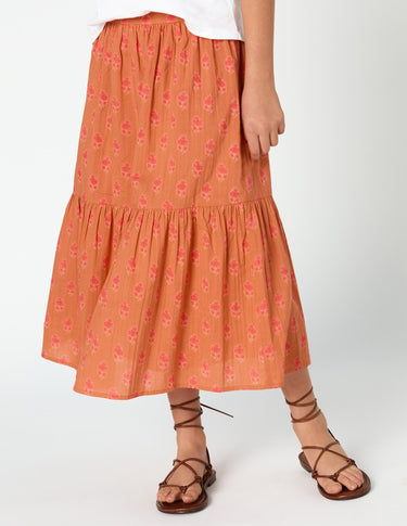 LONG SKIRT BUTI PRINT ORANGE
