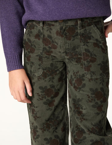 PANTALON PANA FLORAL CURRY