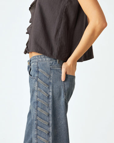 STUDDED STRAP TROUSERS BLUE