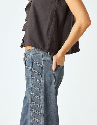 STUDDED STRAP TROUSERS BLUE