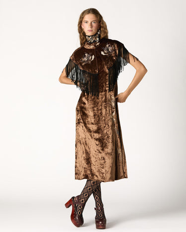 BROWN EMBROIDERED VELVET CAPE