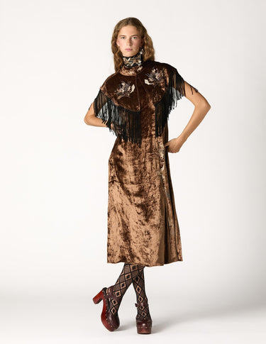 BROWN EMBROIDERED VELVET CAPE