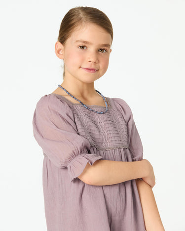 PUFF SLEEVE PIN TUCK OVERCAST DRESS