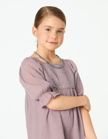 PUFF SLEEVE PIN TUCK OVERCAST DRESS