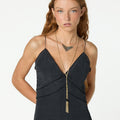 BLACK MIDI SLIP DRESS