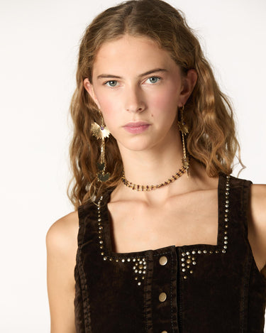 BROWN FLOCK VEST WITH STUDS