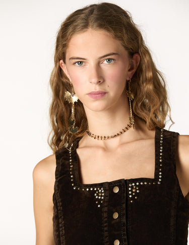 BROWN FLOCK VEST WITH STUDS