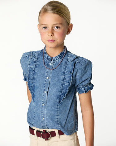 RUFFLED DENIM SHIRT