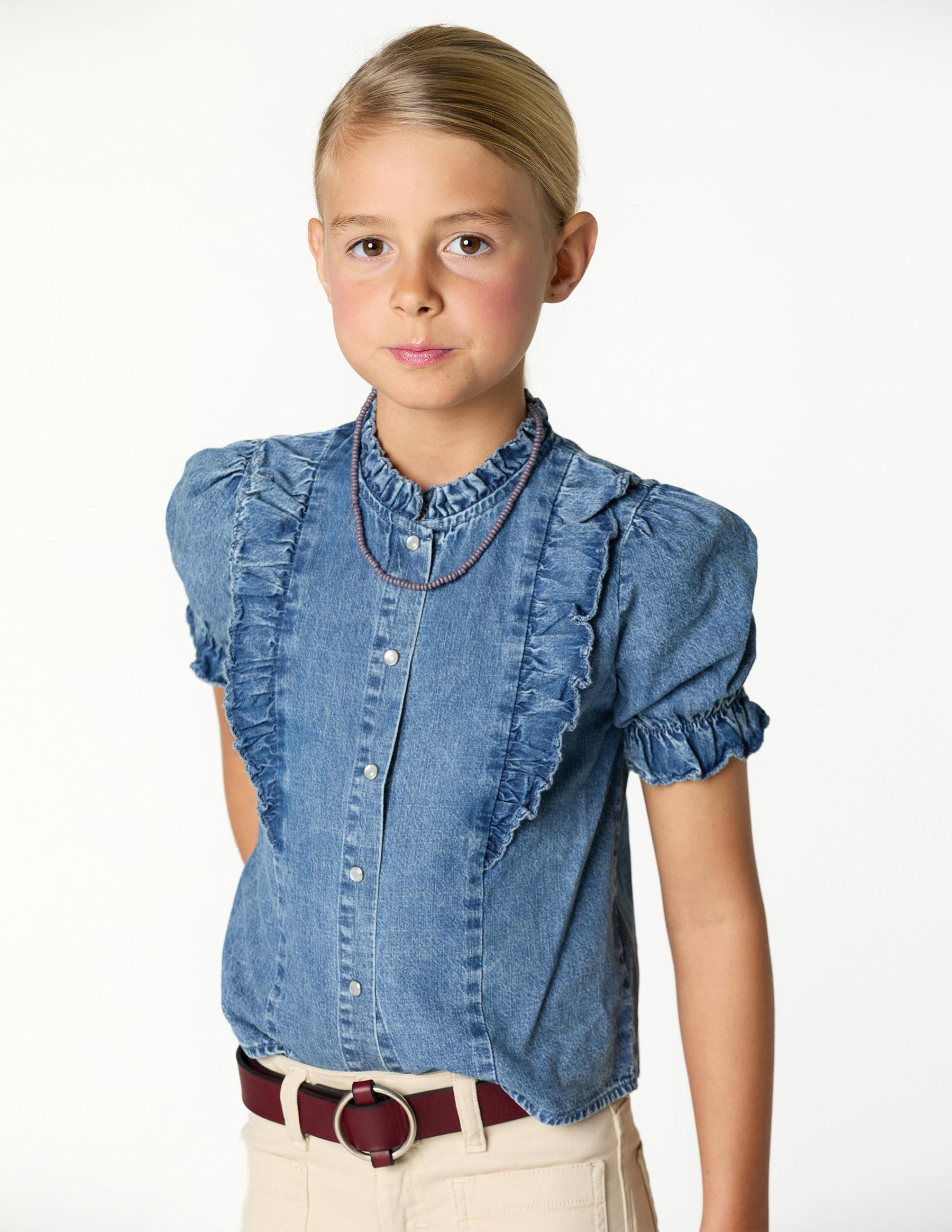 RUFFLED DENIM SHIRT
