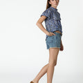 FLORAL PRINT SHIRT WITH BLUE STITCHING