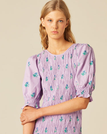 VESTIDO FRUNCES LILA FLOR