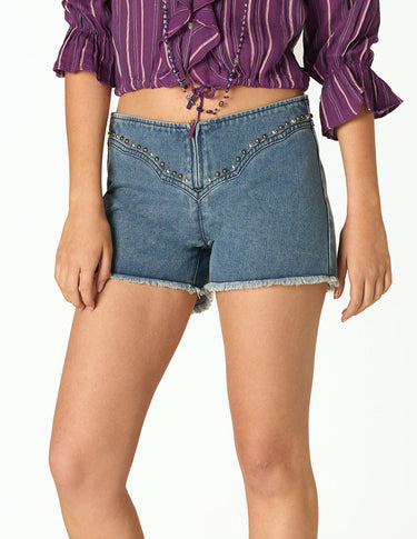 SHORT JEANS STUDDED BLUE YOKE