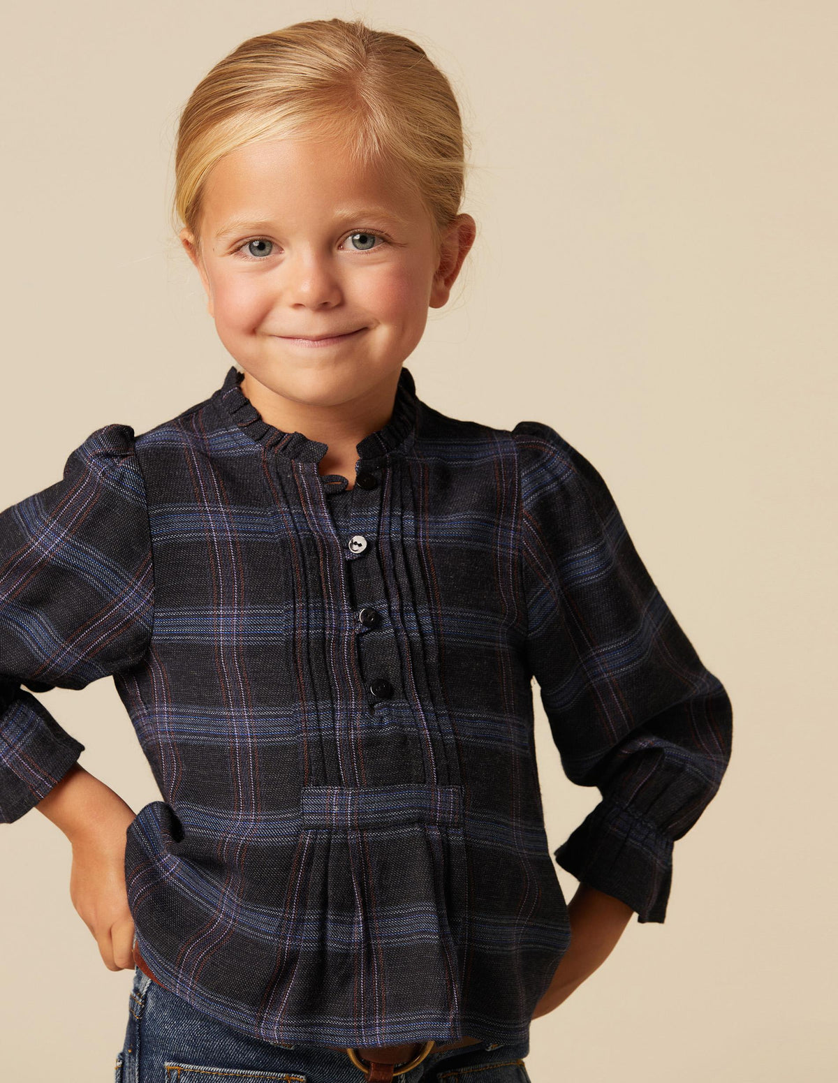 GATHERED PLAID SHIRT