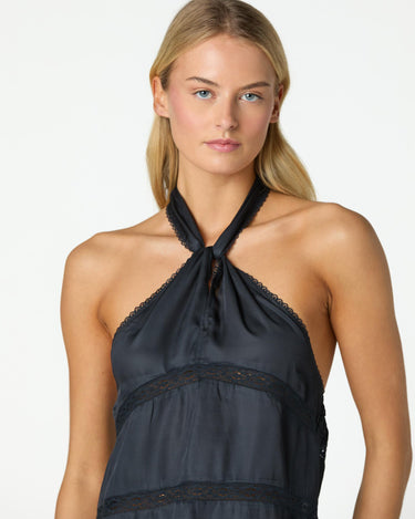 ANTHRACITE SATIN KNOT STRAP TOP