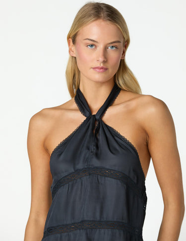ANTHRACITE SATIN KNOT STRAP TOP