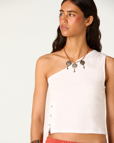 ASYMMETRIC BUTTON-UP SHIRT WHITE