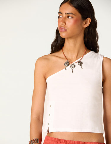ASYMMETRIC BUTTON-UP SHIRT WHITE