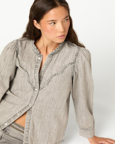 LIGHT GREY DENIM SHIRT WITH STUDS