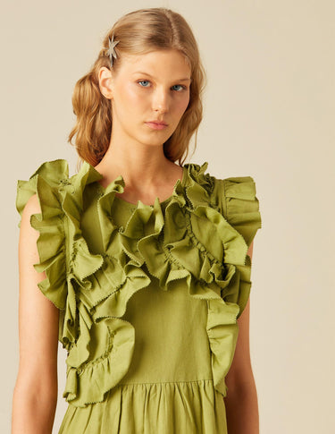 GREEN RUFFLED DRESS