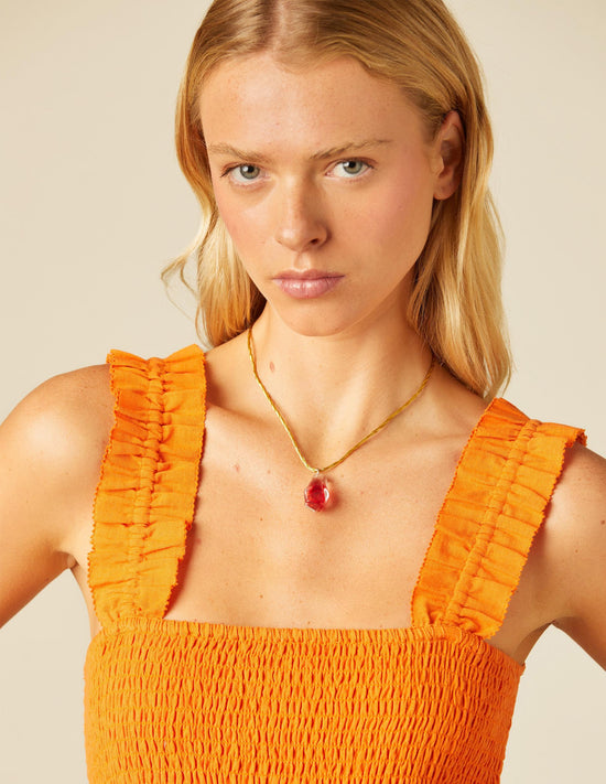ORANGE ELASTICATED DRESS