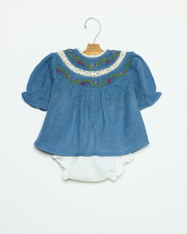 EMBROIDERED ANILINE BLUE SHIRT