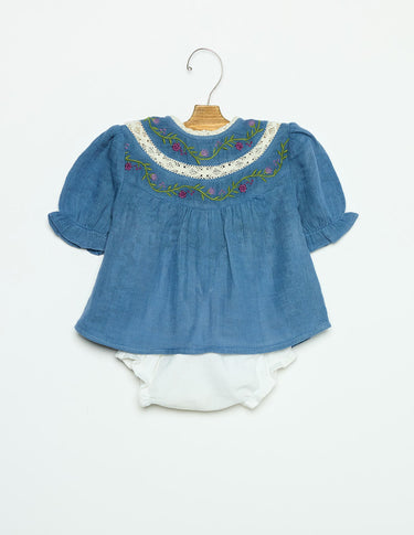 EMBROIDERED ANILINE BLUE SHIRT