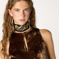 BROWN EMBROIDERED VELVET DRESS