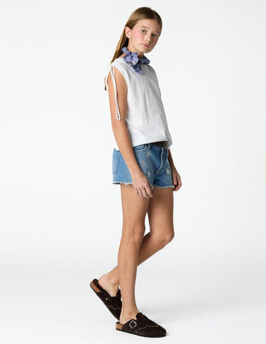 WHITE DRAWSTRING T-SHIRT