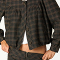 CHAQUETA CUELLO MAO CUADROS MARRÓN