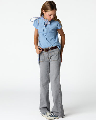 SMOCKED ANILINE BLUE T-SHIRT