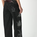 BLACK DENIM EMBROIDERED SEQUIN PANTS