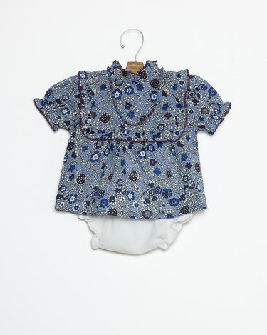 FLORAL PRINT SHIRT WITH BLUE STITCHING