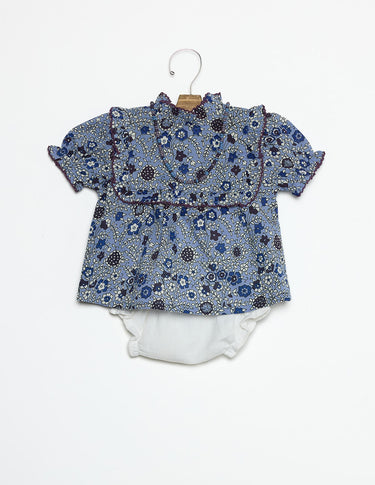 FLORAL PRINT SHIRT WITH BLUE STITCHING