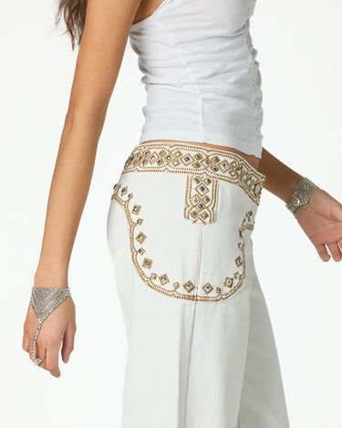 EMBROIDERED YOKE TROUSERS ECRU