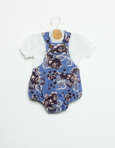 VINTAGE ANILINE BLUE DUNGAREES WITH PRINT