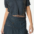 ANTHRACITE EMBROIDERED TULLE SKIRT