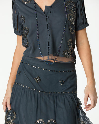 ANTHRACITE EMBROIDERED TULLE SKIRT