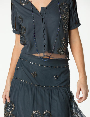ANTHRACITE EMBROIDERED TULLE SKIRT