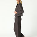 BROWN STRIPED MANDARIN COLLAR BLAZER