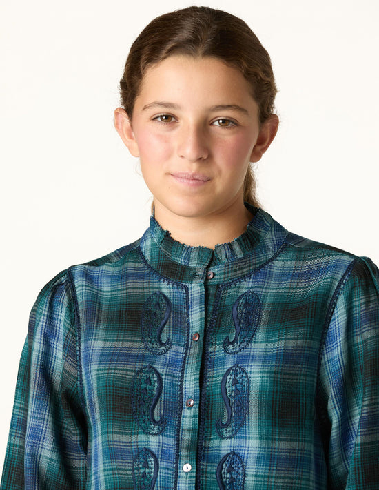 BLUE CHECK EMBROIDERED SHIRT
