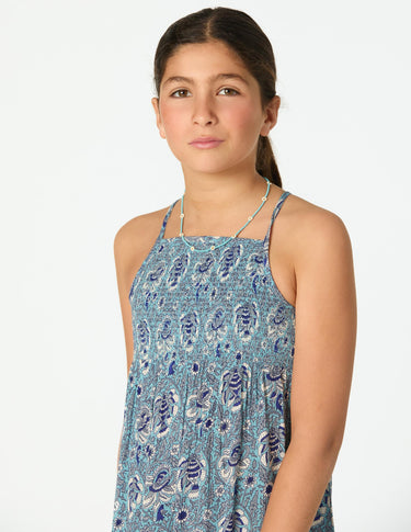 GARDEN POND PRINT STRAPPY DRESS
