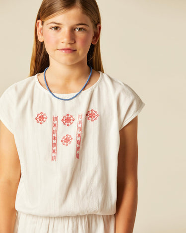 RED EMBROIDERED ELASTICATED DRESS