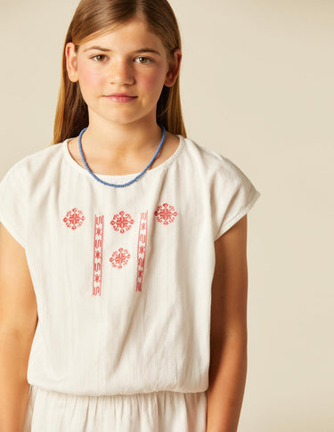 RED EMBROIDERED ELASTICATED DRESS