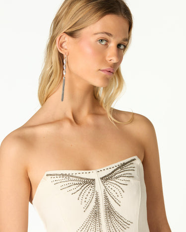STUDDED STRAPLESS WHITE DRESS
