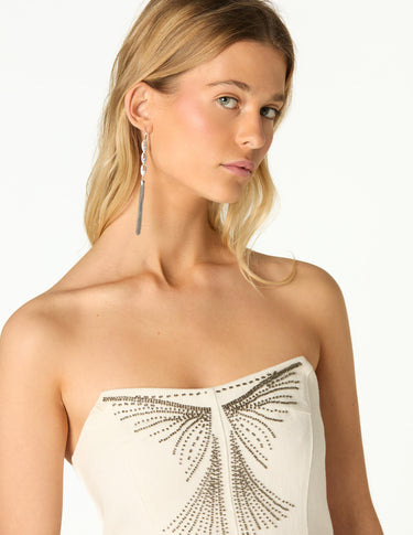 STUDDED STRAPLESS WHITE DRESS