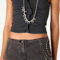 ASYMMETRIC RUCHED ANTHRACITE T-SHIRT