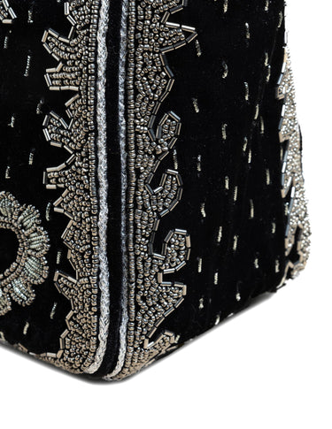 BLACK VELVET BEADED BAG