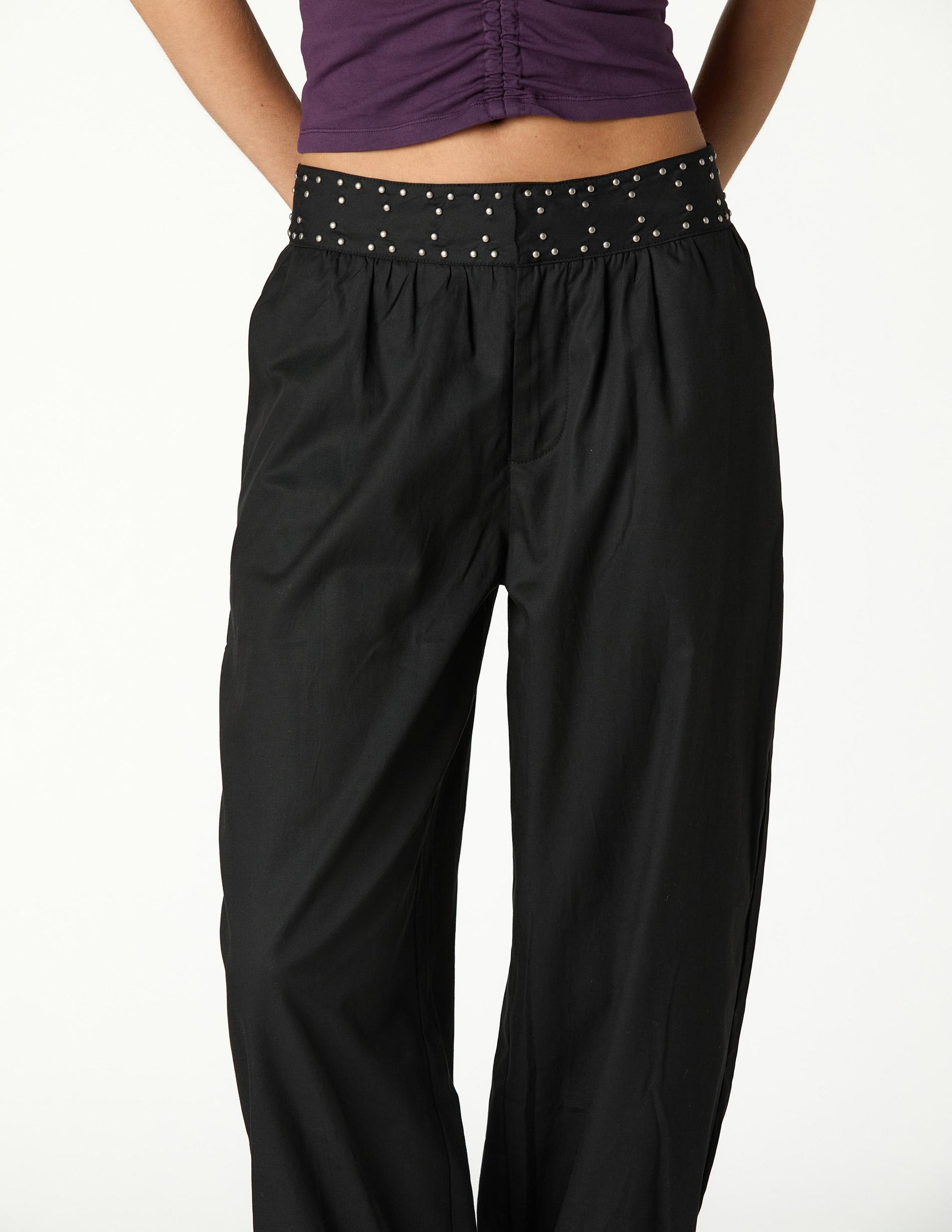 BLACK STUDDED HAREM TROUSERS