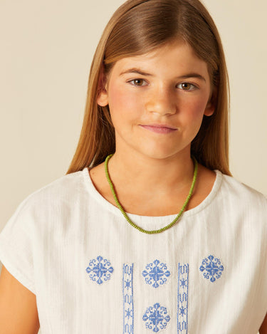 BLUE EMBROIDERED ELASTICATED DRESS