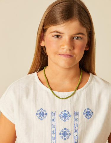 BLUE EMBROIDERED ELASTICATED DRESS